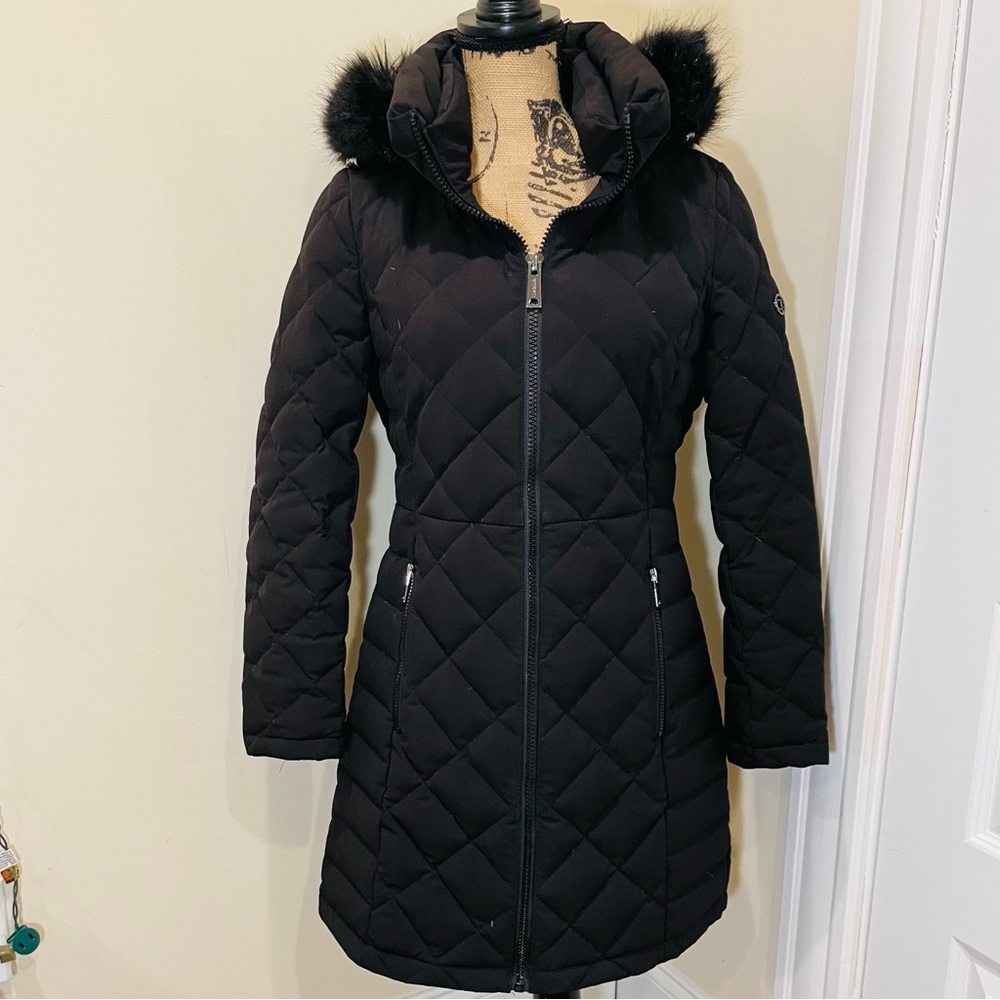 Calvin Klein Black Quilted Puffer Coat with Hood